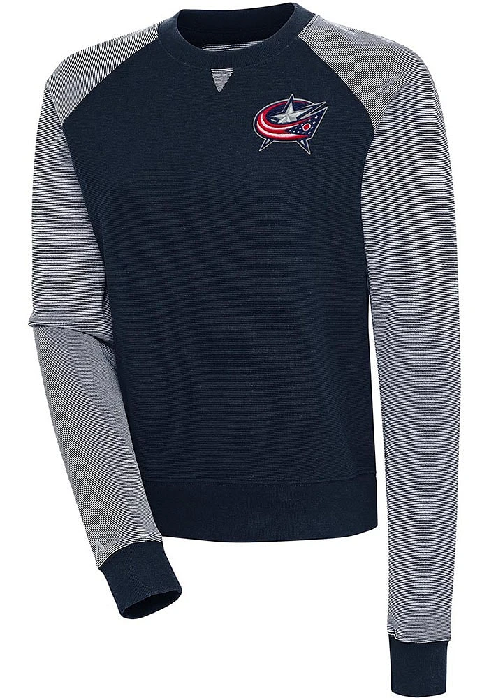 Antigua Columbus Blue Jackets Womens Navy Flier Bunker Crew Sweatshirt