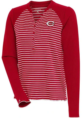 Antigua Cincinnati Reds Womens Red Maverick Henley LS Tee