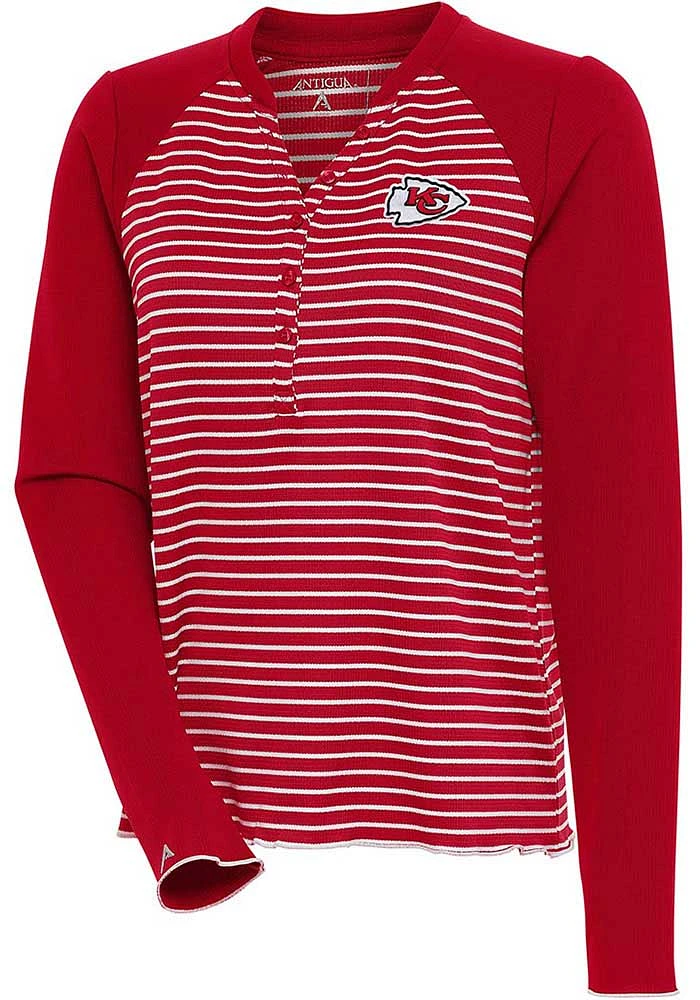 Antigua Kansas City Chiefs Womens Red Maverick Henley LS Tee