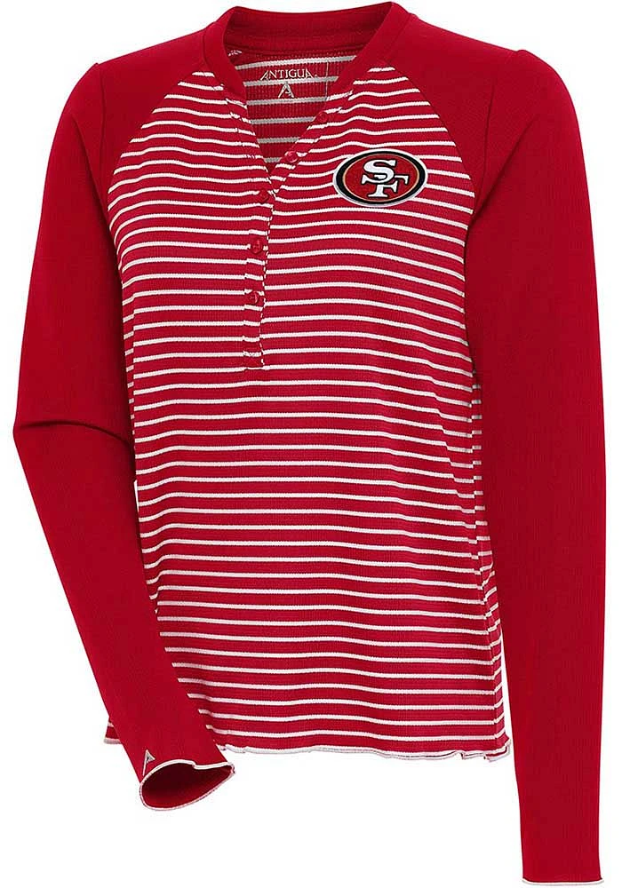 Antigua San Francisco 49ers Womens Red Maverick Henley LS Tee