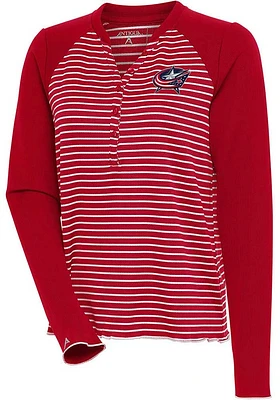 Antigua Columbus Blue Jackets Womens Red Maverick Henley LS Tee