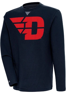 Antigua Dayton Flyers Mens Navy Blue Flier Bunker Long Sleeve Crew Sweatshirt