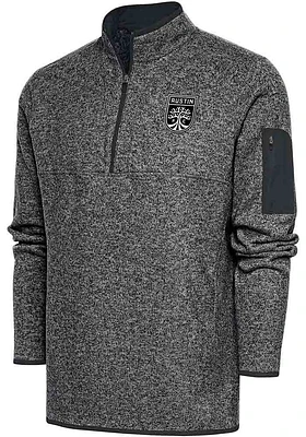 Antigua Austin FC Mens Grey Metallic Logo Fortune Long Sleeve Qtr Zip Pullover