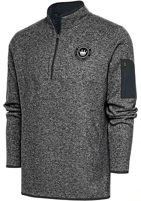 Antigua Charlotte FC Mens Grey Metallic Logo Fortune Long Sleeve Qtr Zip Pullover