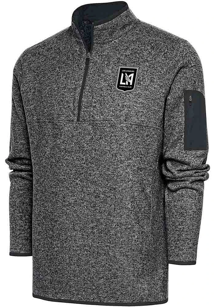 Antigua Los Angeles FC Mens Grey Metallic Logo Fortune Long Sleeve Qtr Zip Pullover