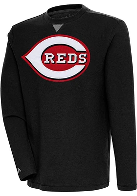 Antigua Cincinnati Reds Mens Full Front Flier Bunker Long Sleeve Crew Sweatshirt