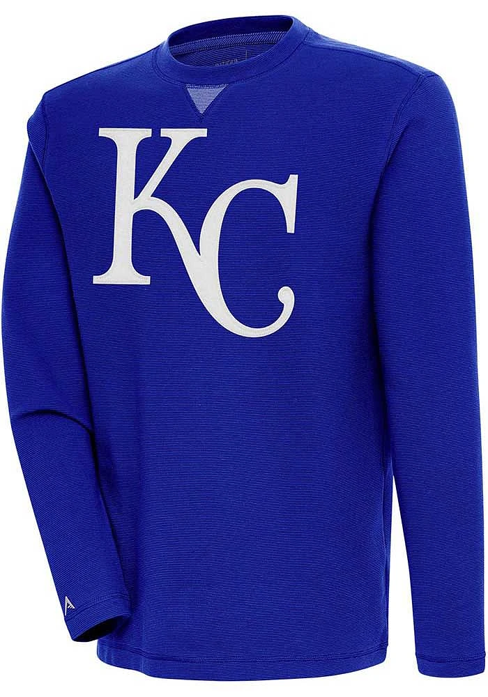 Antigua Kansas City Royals Mens Blue Full Front Flier Bunker Long Sleeve Crew Sweatshirt