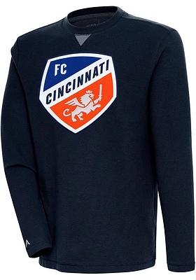 Antigua FC Cincinnati Mens Navy Blue Full Front Flier Bunker Long Sleeve Crew Sweatshirt