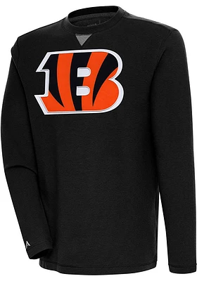 Antigua Cincinnati Bengals Mens Black Flier Bunker Logo Long Sleeve Crew Sweatshirt