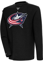 Antigua Columbus Blue Jackets Mens Black Full Front Flier Bunker Long Sleeve Crew Sweatshirt