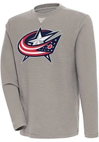 Antigua Columbus Blue Jackets Mens Oatmeal Full Front Flier Bunker Long Sleeve Crew Sweatshirt