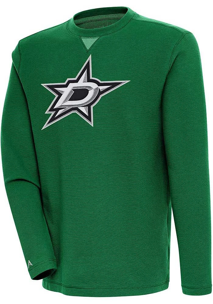 Antigua Dallas Stars Mens Green Full Front Flier Bunker Long Sleeve Crew Sweatshirt