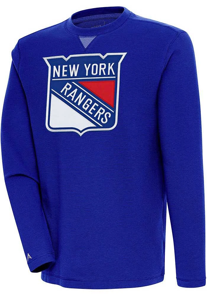 Antigua New York Rangers Mens Blue Full Front Flier Bunker Long Sleeve Crew Sweatshirt