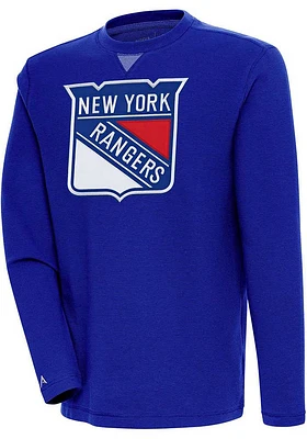 Antigua New York Rangers Mens Blue Full Front Flier Bunker Long Sleeve Crew Sweatshirt