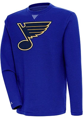 Antigua St Louis Blues Mens Blue Flier Bunker Long Sleeve Crew Sweatshirt
