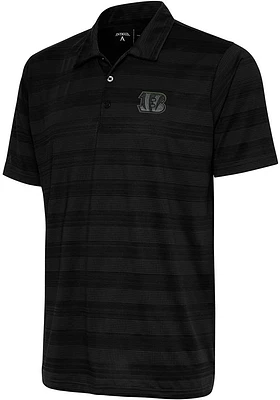 Antigua Cincinnati Bengals Mens Black Tonal Logo Compass Short Sleeve Polo