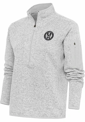 Antigua Atlanta United FC Womens Grey Metallic Logo Fortune Qtr Zip