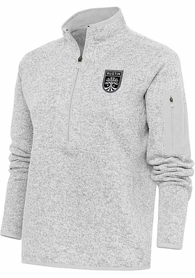 Antigua Austin FC Womens Grey Metallic Logo Fortune Qtr Zip