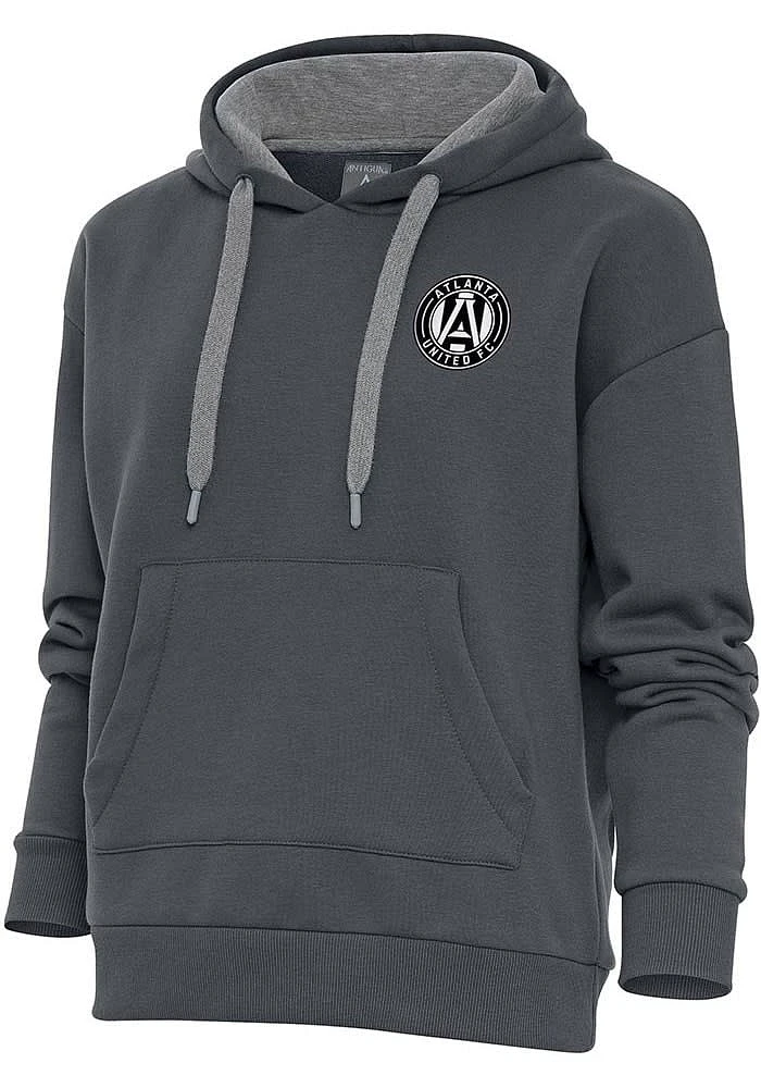 Antigua Atlanta United FC Womens Charcoal Metallic Logo Victory Hooded Sweatshirt