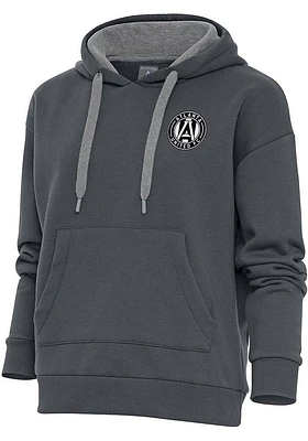 Antigua Atlanta United FC Womens Charcoal Metallic Logo Victory Hooded Sweatshirt