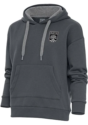 Antigua Austin FC Womens Charcoal Metallic Logo Victory Hooded Sweatshirt