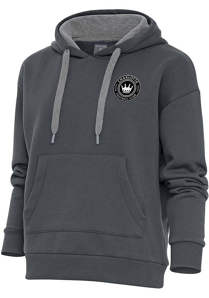 Antigua Charlotte FC Womens Charcoal Metallic Logo Victory Hooded Sweatshirt