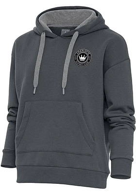 Antigua Charlotte FC Womens Charcoal Metallic Logo Victory Hooded Sweatshirt