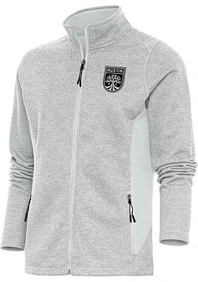 Antigua Austin FC Womens Metallic Logo Course Long Sleeve Full Zip Jacket