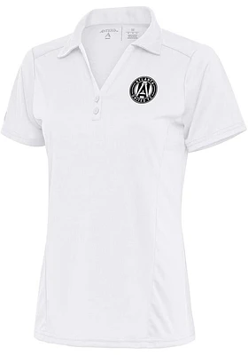 Antigua Atlanta United FC Womens Metallic Logo Tribute Short Sleeve Polo Shirt