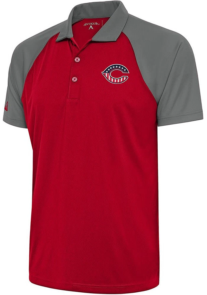 Antigua Cincinnati Reds Mens Red Patriotic Nova Short Sleeve Polo