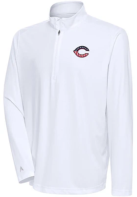 Antigua Cincinnati Reds Mens White Tribute Style Long Sleeve 1/4 Zip Pullover