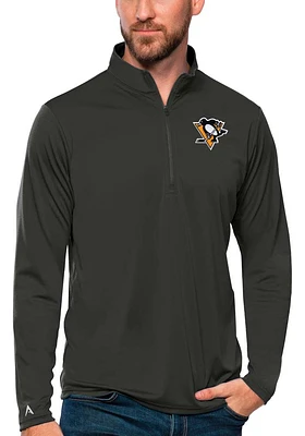 Antigua Pittsburgh Penguins Mens Grey Tribute Logo Long Sleeve Qtr Zip Pullover