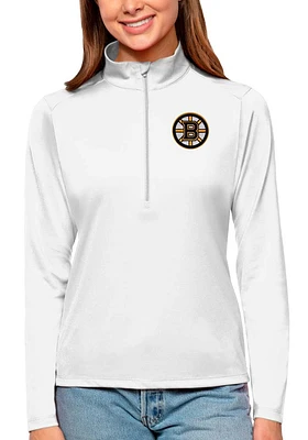 Antigua Boston Bruins Womens White Tribute Qtr Zip Pullover
