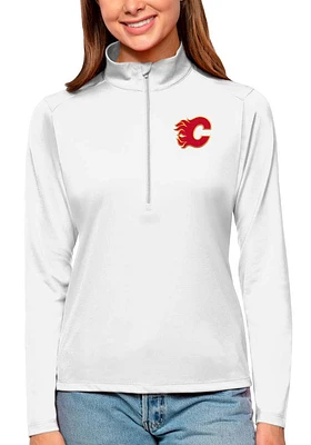 Antigua Calgary Flames Womens White Tribute Qtr Zip Pullover