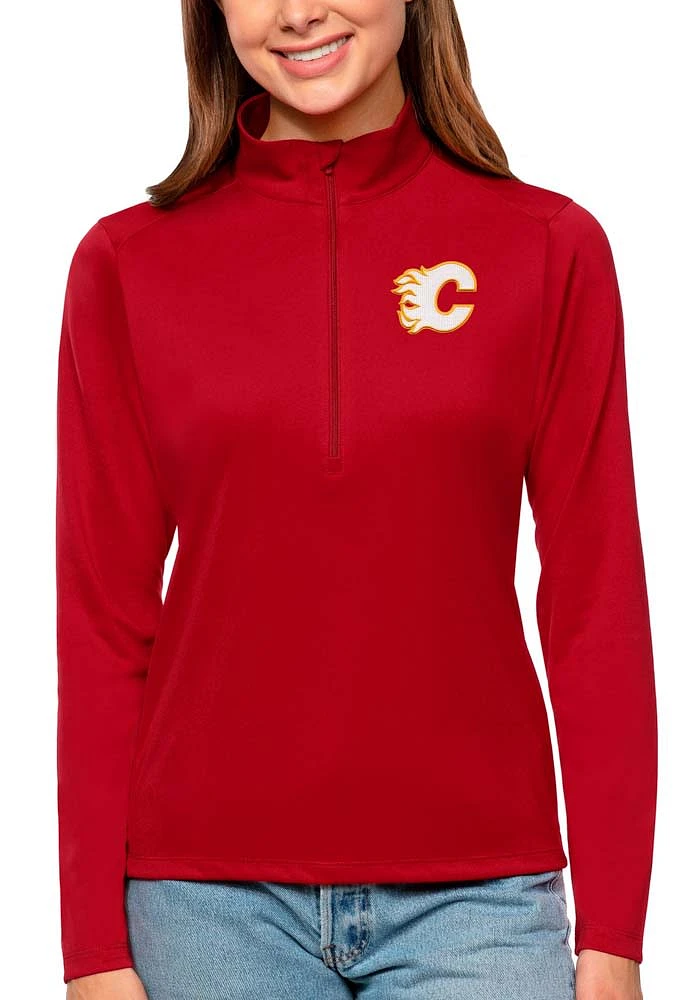 Antigua Calgary Flames Womens Red Tribute Qtr Zip Pullover