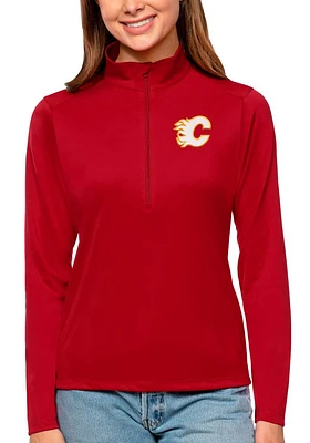 Antigua Calgary Flames Womens Red Tribute Qtr Zip Pullover