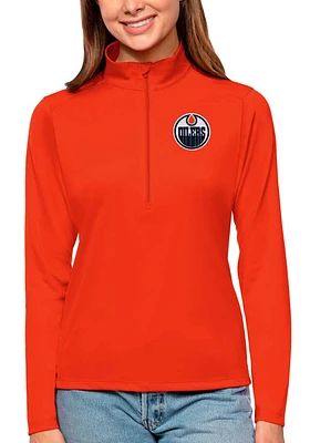 Antigua Edmonton Oilers Womens Orange Tribute Qtr Zip Pullover