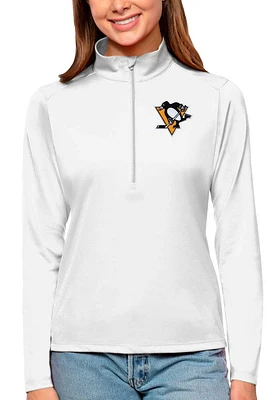 Antigua Pittsburgh Penguins Womens White Tribute Qtr Zip Pullover
