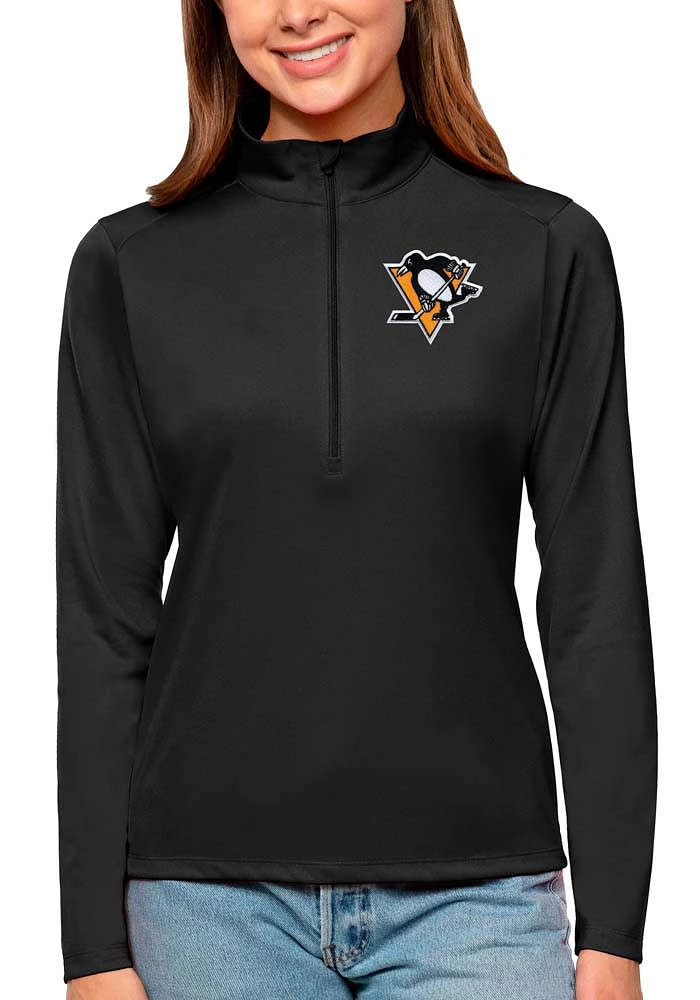 Antigua Pittsburgh Penguins Womens Black Tribute Design Qtr Zip Pullover