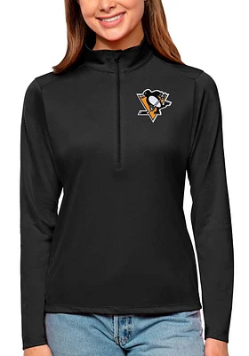 Antigua Pittsburgh Penguins Womens Black Tribute Design Qtr Zip Pullover
