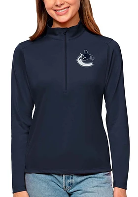 Antigua Vancouver Canucks Womens Navy Blue Tribute Qtr Zip Pullover