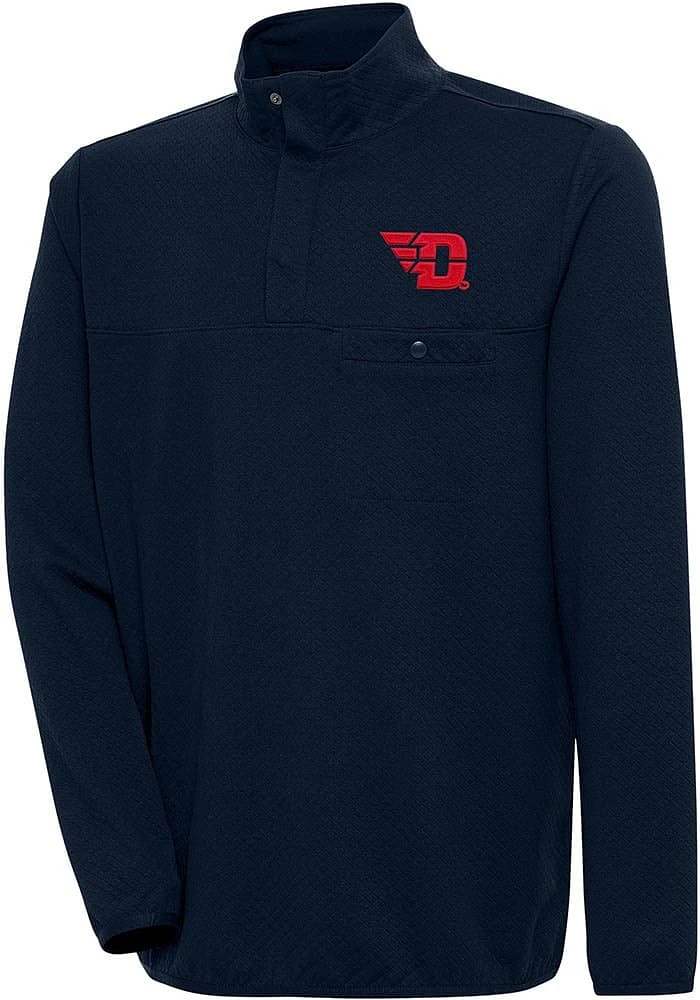 Antigua Dayton Flyers Mens Navy Blue Steamer Long Sleeve Qtr Zip Pullover