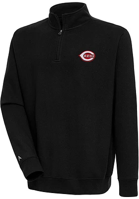 Antigua Cincinnati Reds Mens Black Victory Long Sleeve 1/4 Zip Pullover