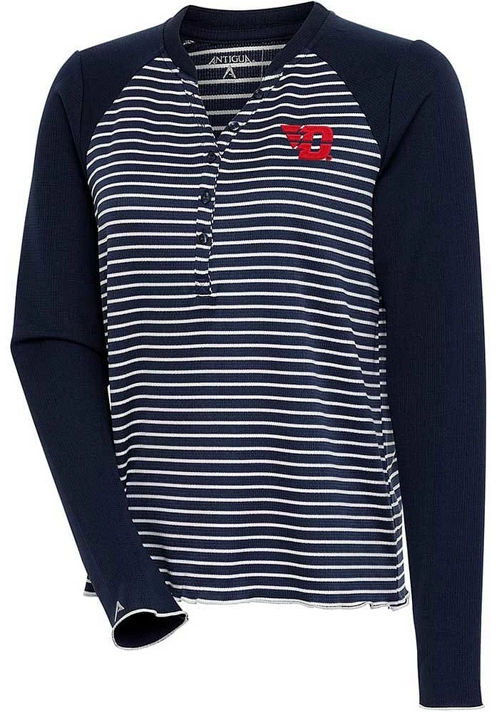 Antigua Dayton Flyers Womens Navy Blue Maverick Henley LS Tee