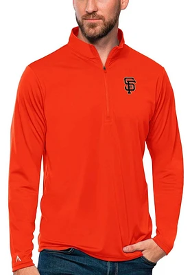 Antigua San Francisco Giants Mens Orange Tribute Long Sleeve Qtr Zip Pullover