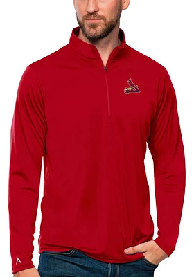 Antigua St Louis Cardinals Mens Red Tribute Long Sleeve Qtr Zip Pullover