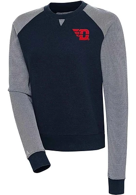 Antigua Dayton Flyers Womens Navy Blue Flier Bunker Crew Sweatshirt