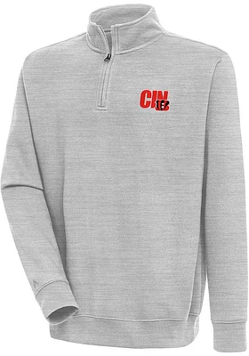 Antigua Cincinnati Bengals Mens Grey Chainstitch Victory Long Sleeve 1/4 Zip Pullover