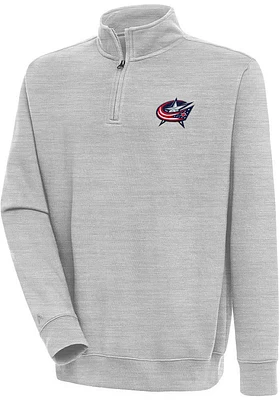 Antigua Columbus Blue Jackets Mens Grey Victory Long Sleeve 1/4 Zip Pullover