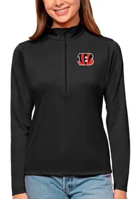 Antigua Cincinnati Bengals Womens Black Tribute Qtr Zip Pullover